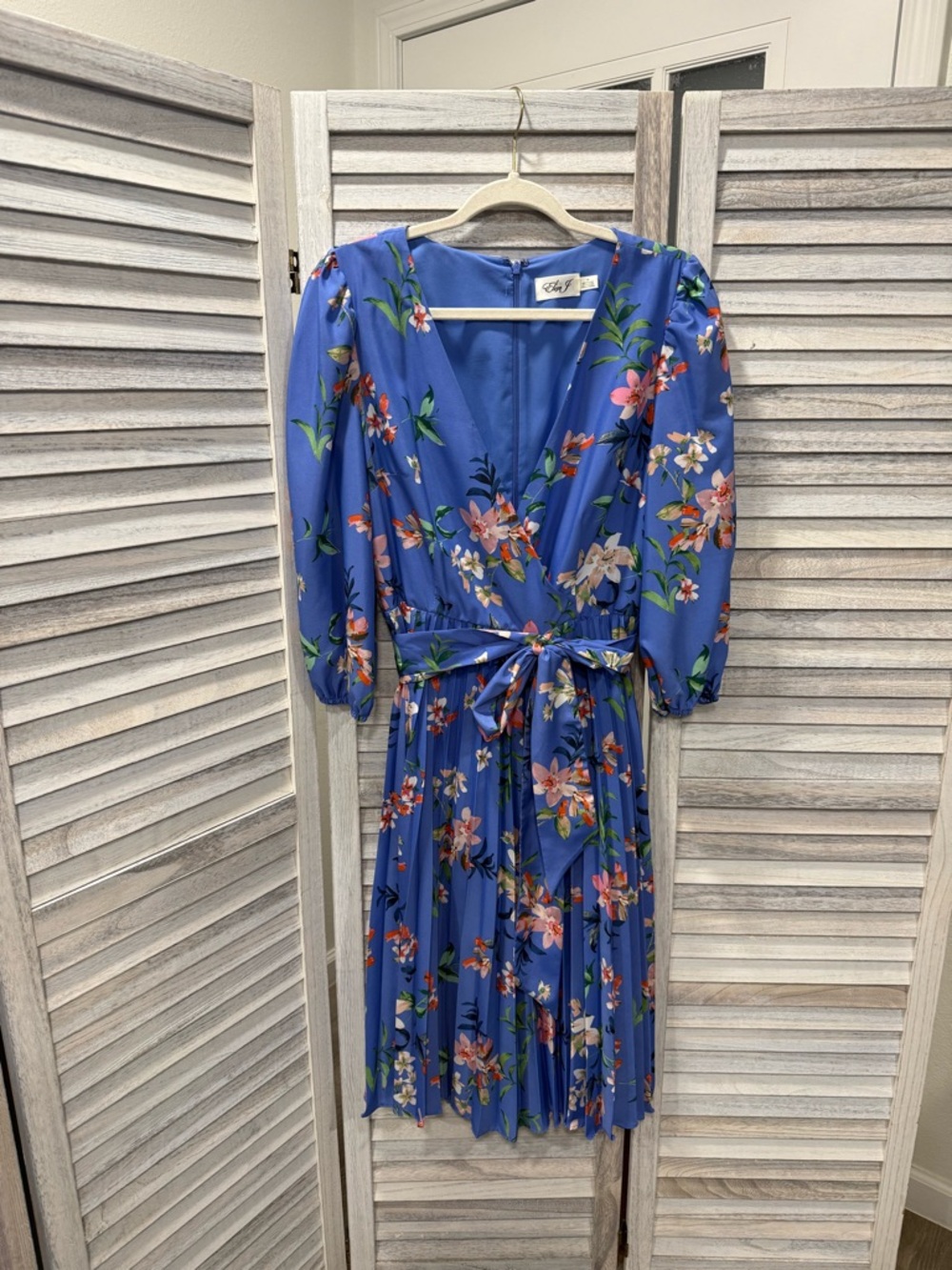 Eliza J Periwinkle Blue Floral Wrap Midi Dress